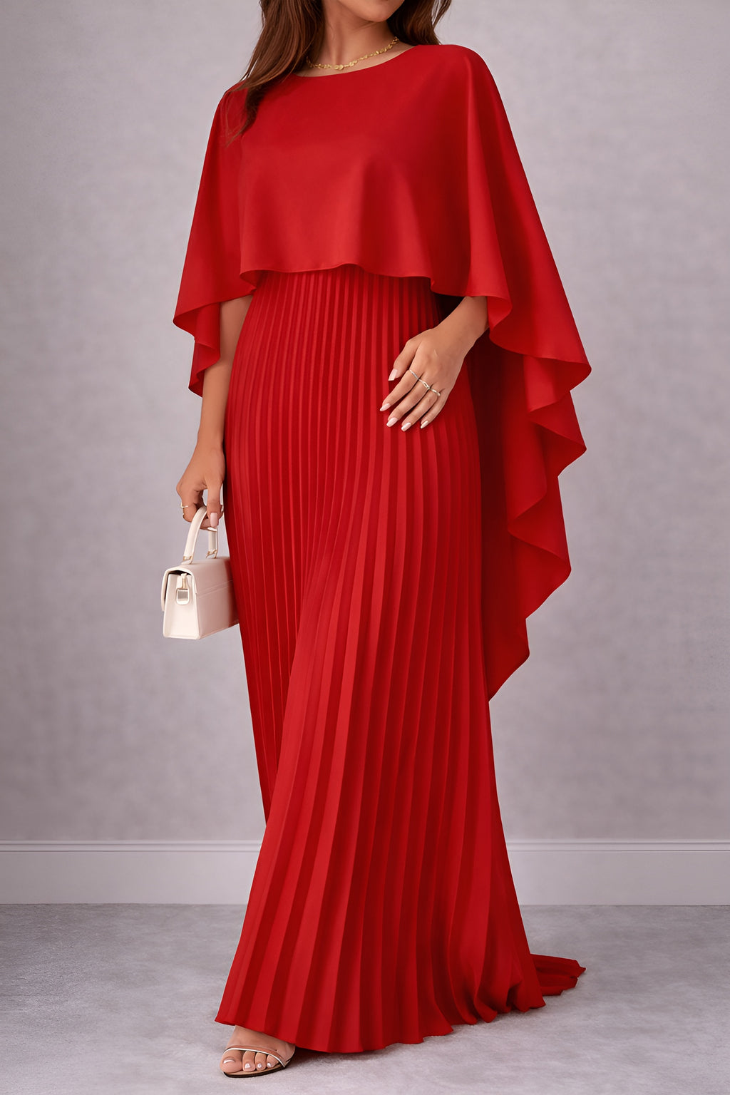 Elva|Cape Pleated Maxi Dress