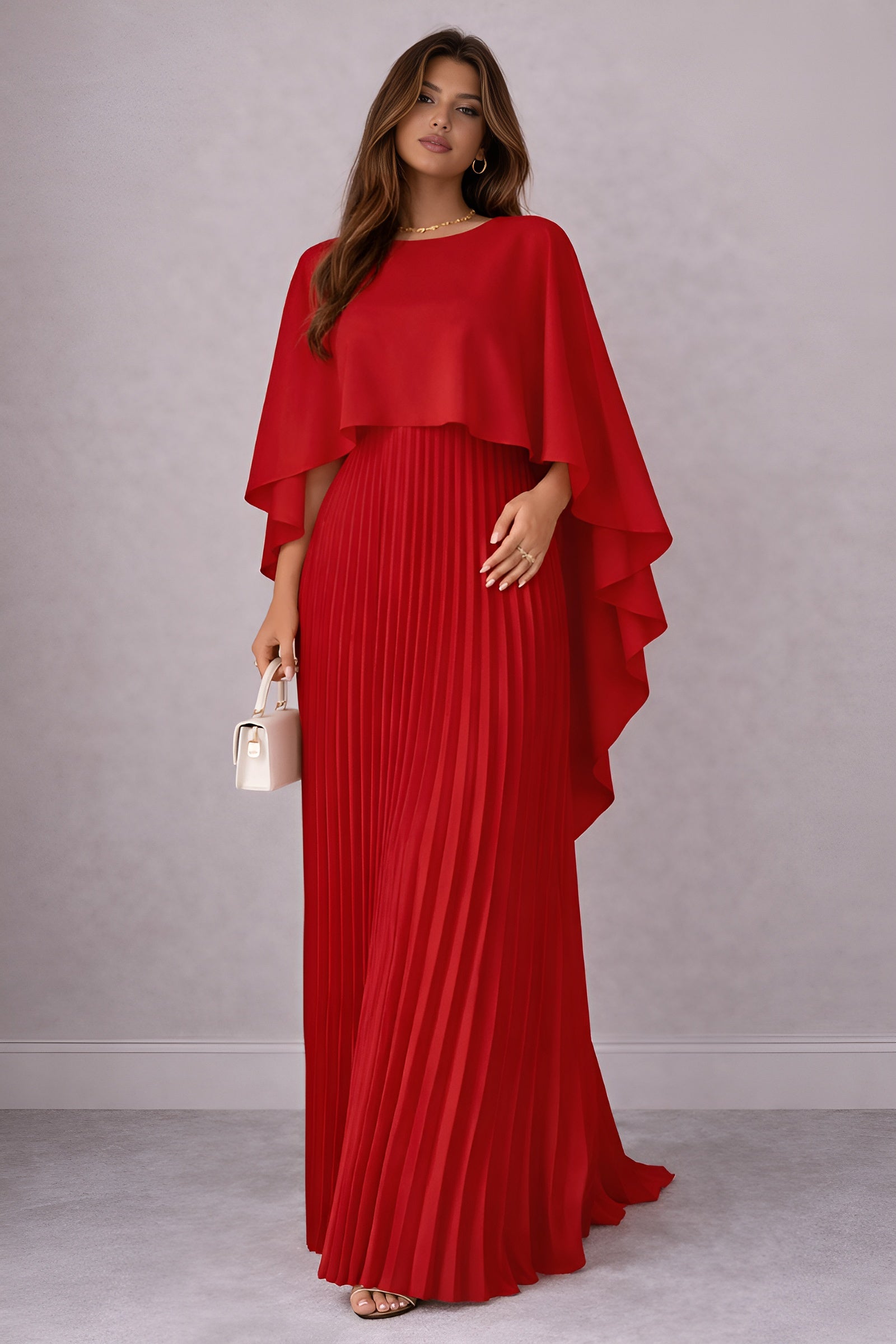 Elva|Cape Pleated Maxi Dress