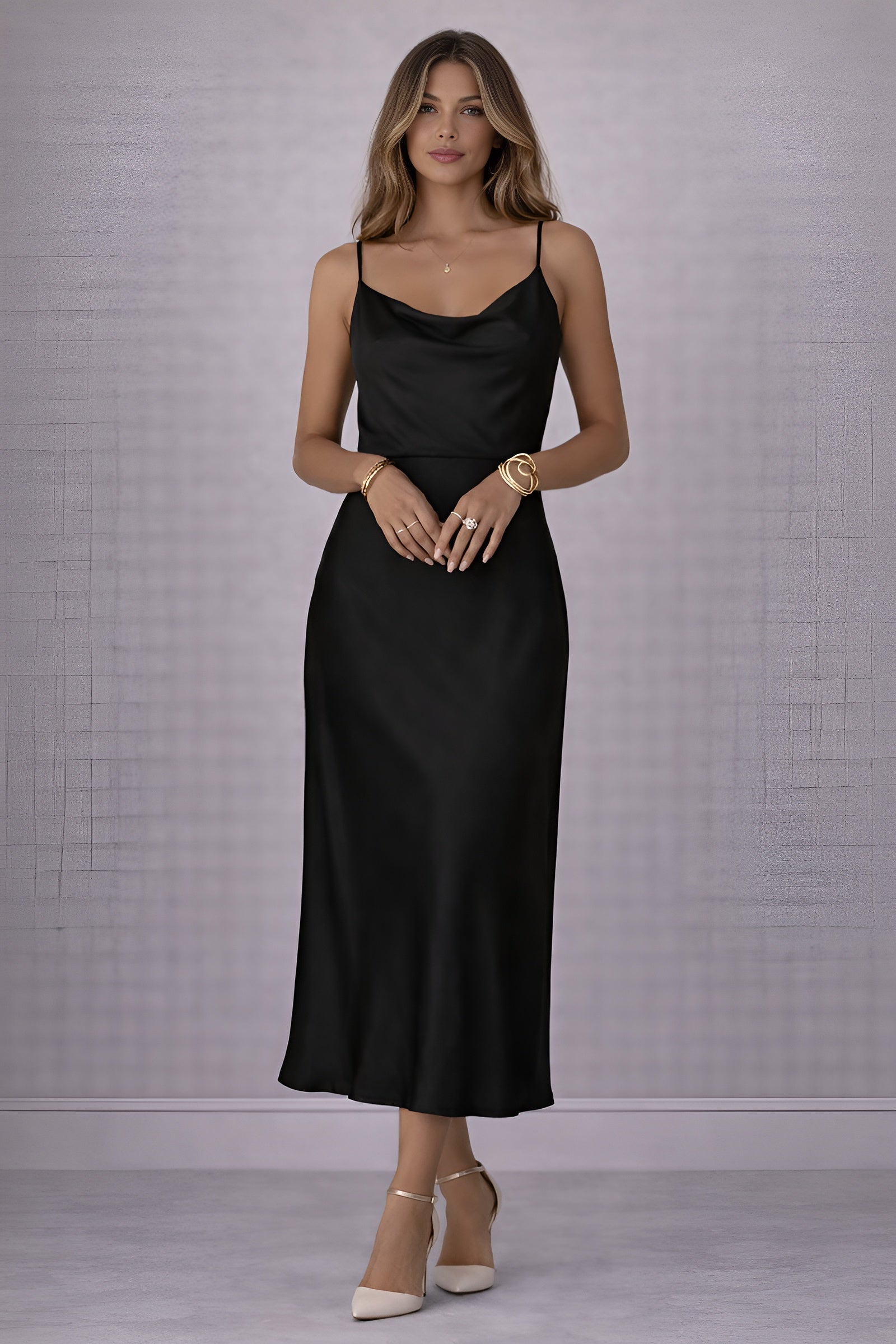 ELVA | Satin Drape Midi Dress