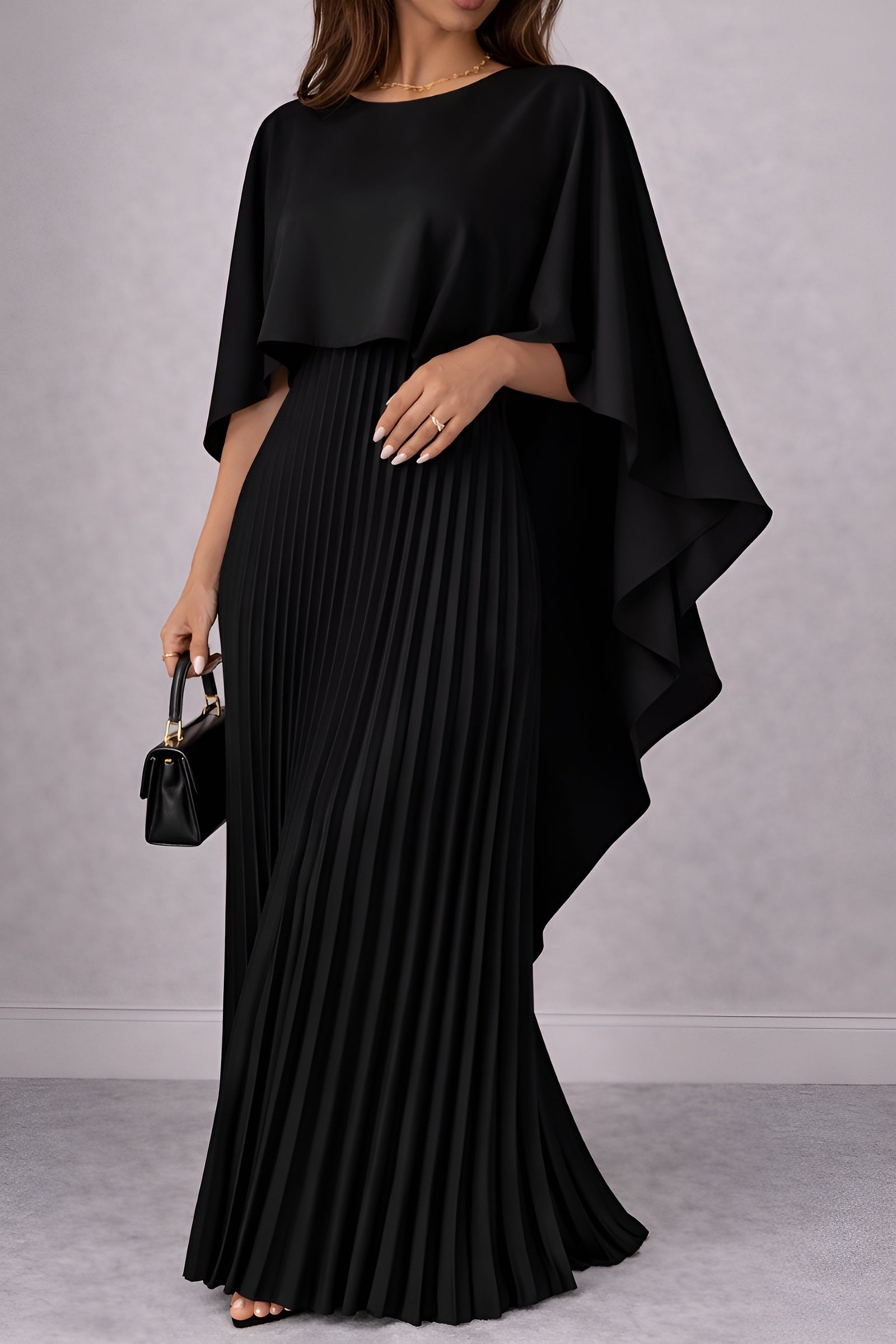 Elva|Cape Pleated Maxi Dress