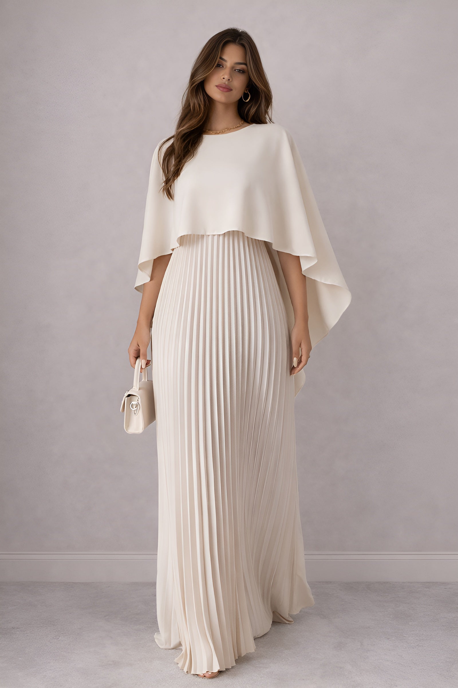 Elva|Cape Pleated Maxi Dress